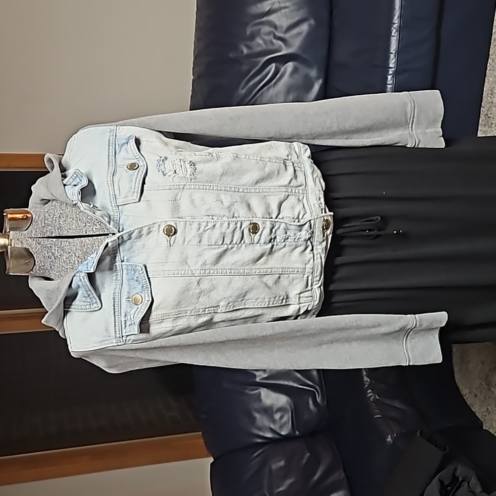 Hollister Light Blue Jean Jacket with Gray Sleeves